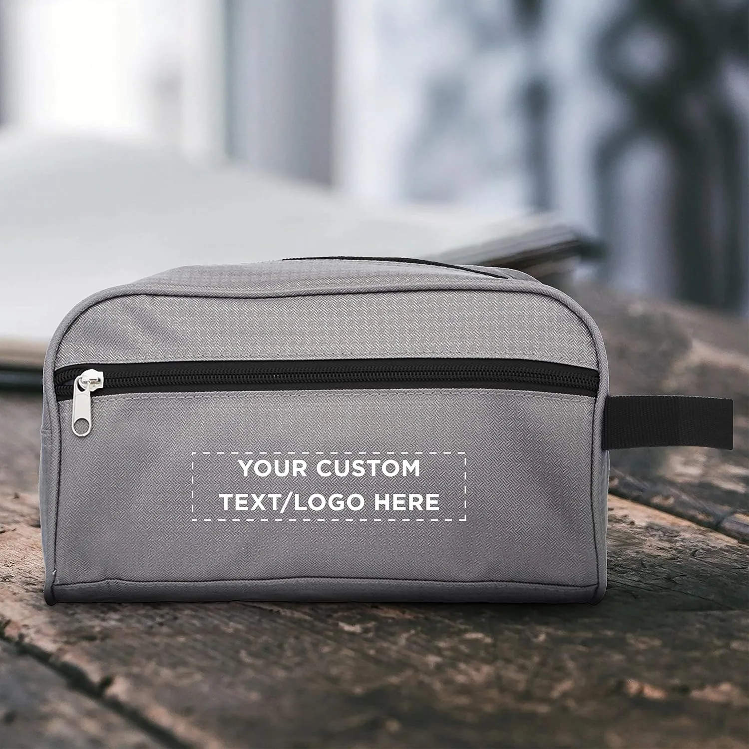 DISCOUNT PROMOS Custom Travel Two Tone Toiletry Bags with Handle Set of 24, Personalized Bulk Pack - Versatile, Bring Everywhere You Go, Perfect for Travelling or Even at Home - Gryblk - 10"X5"X5.5"