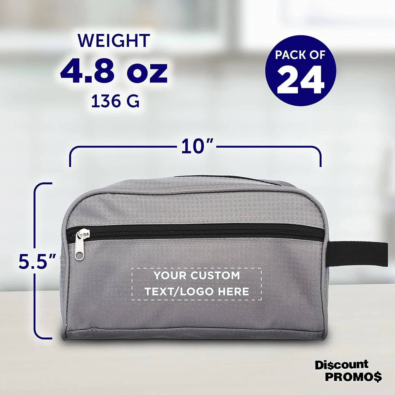 DISCOUNT PROMOS Custom Travel Two Tone Toiletry Bags with Handle Set of 24, Personalized Bulk Pack - Versatile, Bring Everywhere You Go, Perfect for Travelling or Even at Home - Gryblk - 10"X5"X5.5"