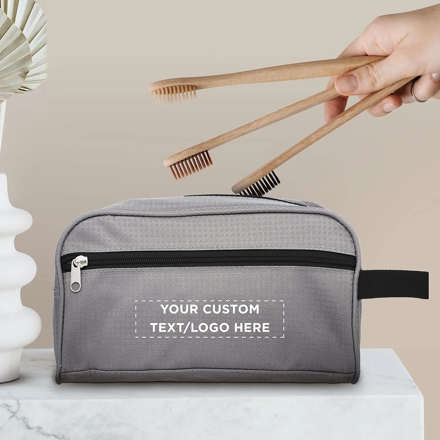 DISCOUNT PROMOS Custom Travel Two Tone Toiletry Bags with Handle Set of 24, Personalized Bulk Pack - Versatile, Bring Everywhere You Go, Perfect for Travelling or Even at Home - Gryblk - 10"X5"X5.5"