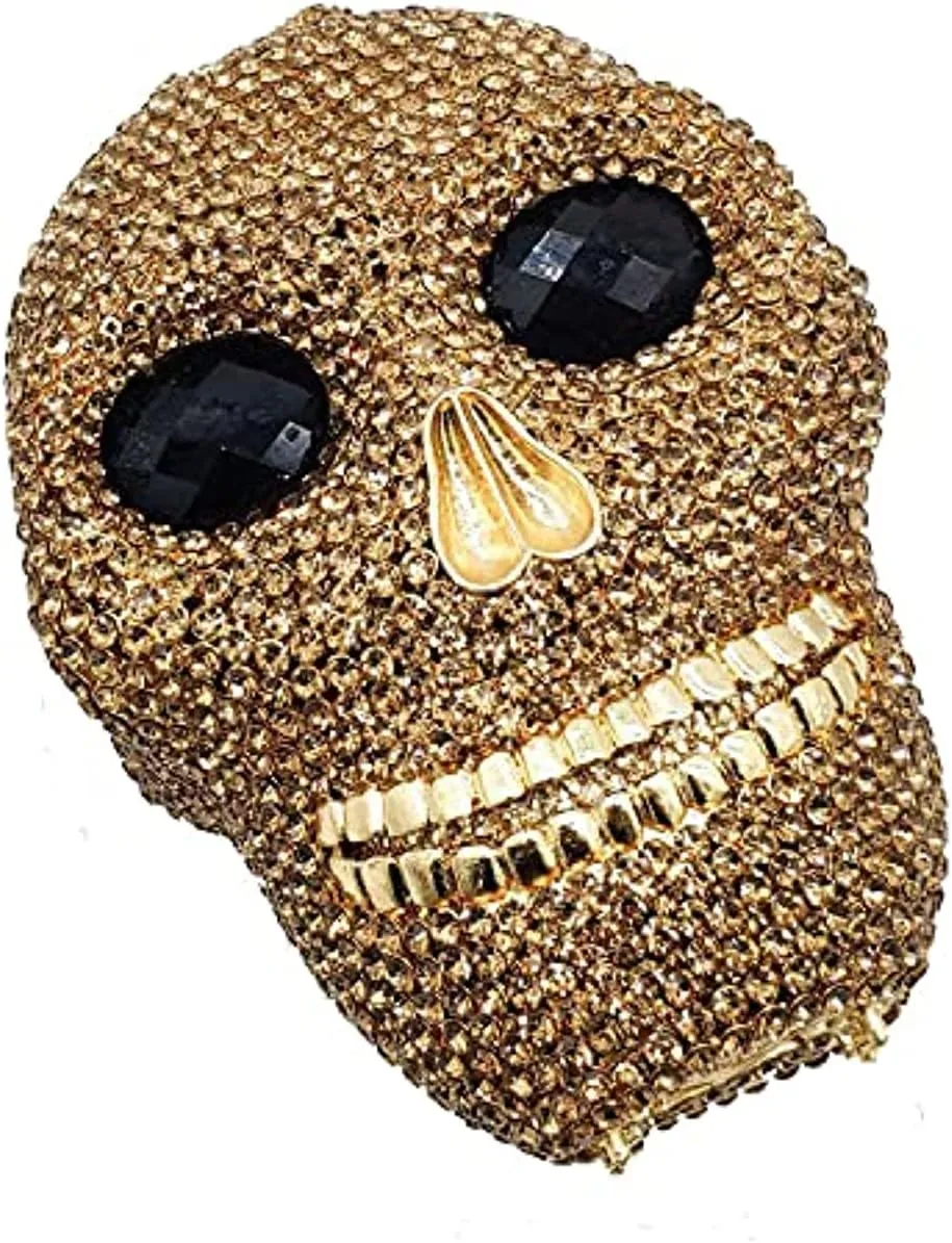 DJBM Halloween 3D Skull Clutch Purse Evening Bag Rhinestone Bag Crystal Metal Clutch for Women Evening Cocktail Party