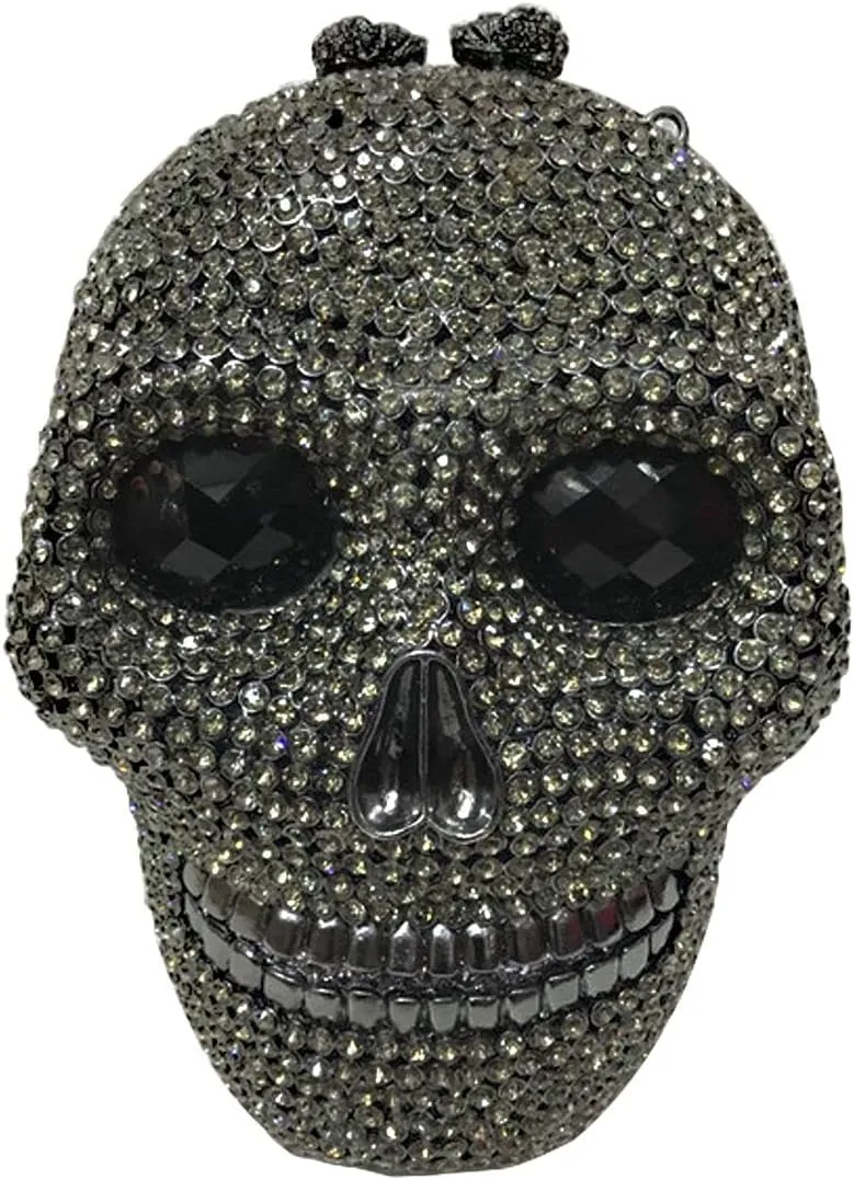 DJBM Halloween 3D Skull Clutch Purse Evening Bag Rhinestone Bag Crystal Metal Clutch for Women Evening Cocktail Party
