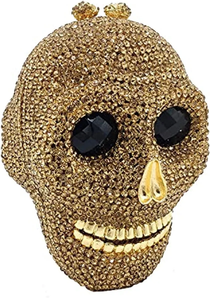 DJBM Halloween 3D Skull Clutch Purse Evening Bag Rhinestone Bag Crystal Metal Clutch for Women Evening Cocktail Party