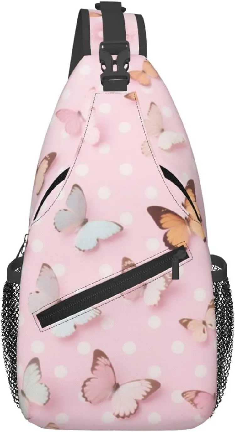 Dog Paw Sling Bag for Women Men Chicken Crossbody Bags Sunflower Chest Bag Gothic Skull Daypack Shoulder Bag Backpack (butterfly)