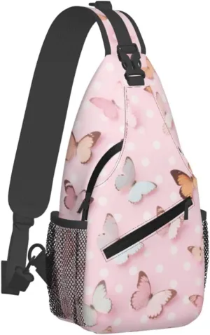 Dog Paw Sling Bag for Women Men Chicken Crossbody Bags Sunflower Chest Bag Gothic Skull Daypack Shoulder Bag Backpack (butterfly)