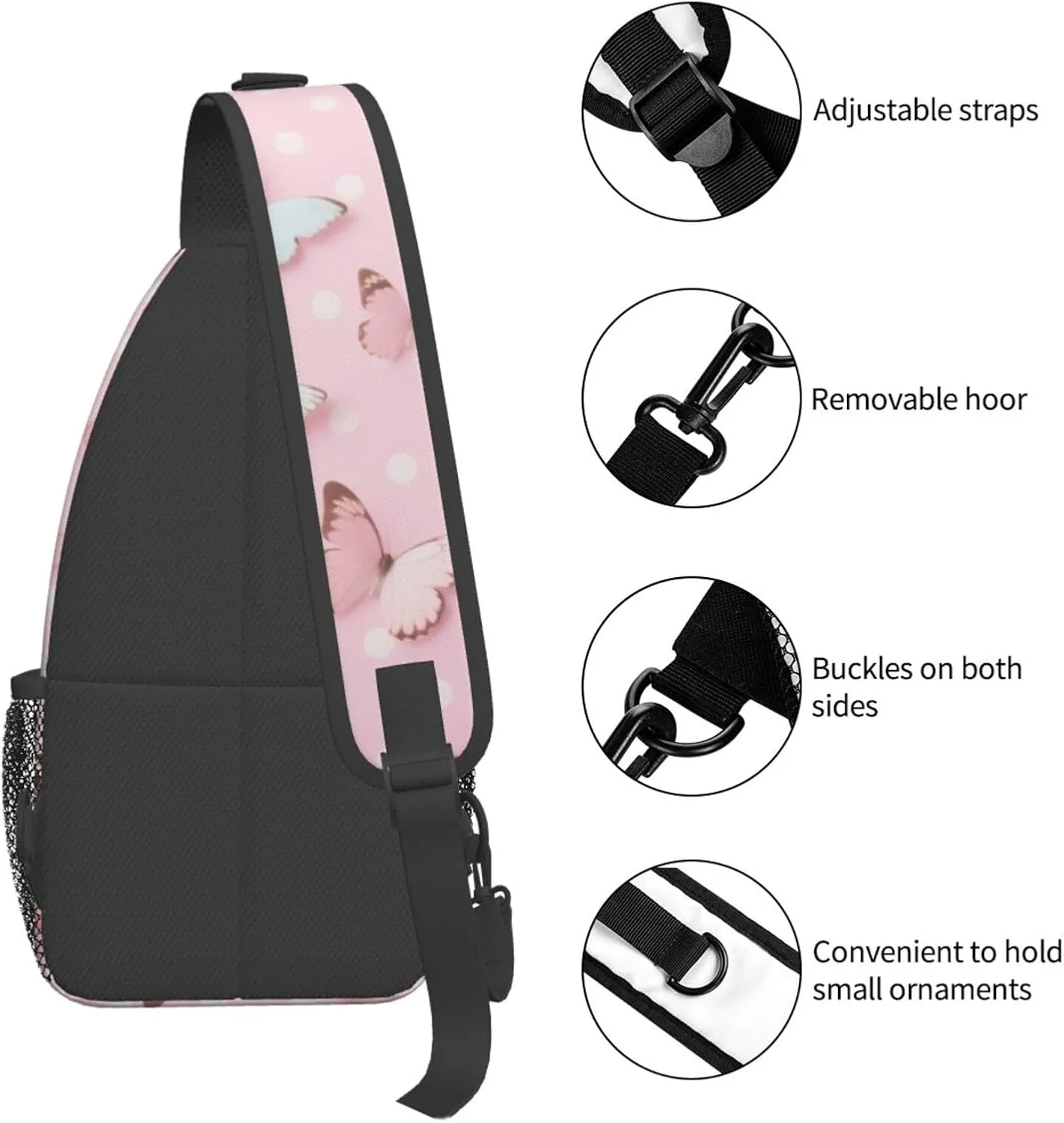 Dog Paw Sling Bag for Women Men Chicken Crossbody Bags Sunflower Chest Bag Gothic Skull Daypack Shoulder Bag Backpack (butterfly)