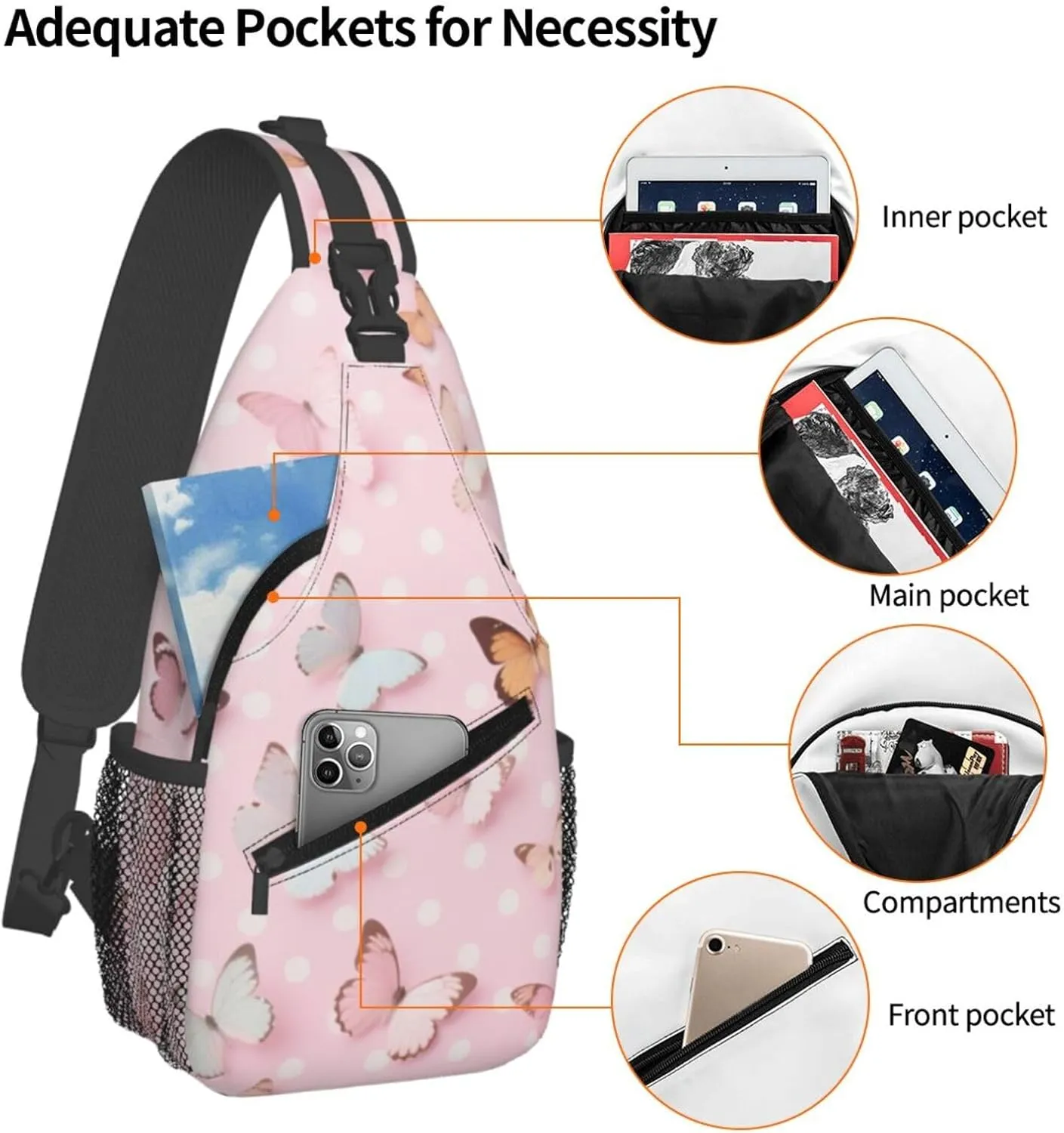 Dog Paw Sling Bag for Women Men Chicken Crossbody Bags Sunflower Chest Bag Gothic Skull Daypack Shoulder Bag Backpack (butterfly)