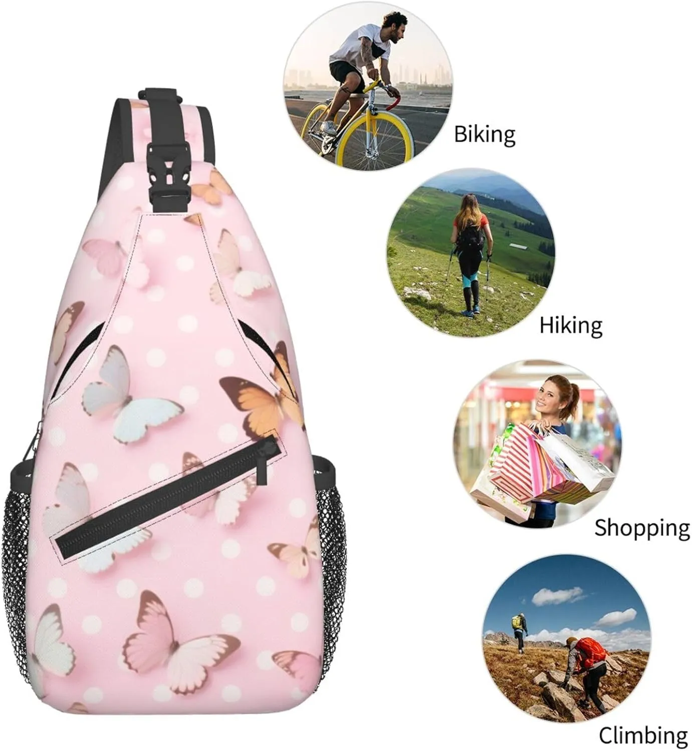 Dog Paw Sling Bag for Women Men Chicken Crossbody Bags Sunflower Chest Bag Gothic Skull Daypack Shoulder Bag Backpack (butterfly)