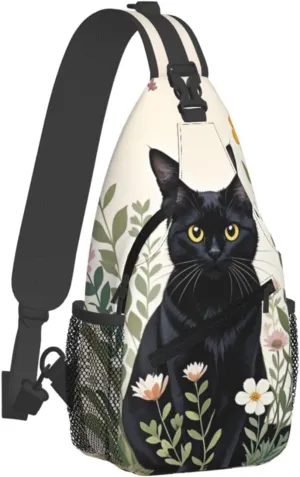 Dog Paw Sling Bag for Women Men Chicken Crossbody Bags Sunflower Chest Bag Gothic Skull Daypack Shoulder Bag Backpack (cat-1)