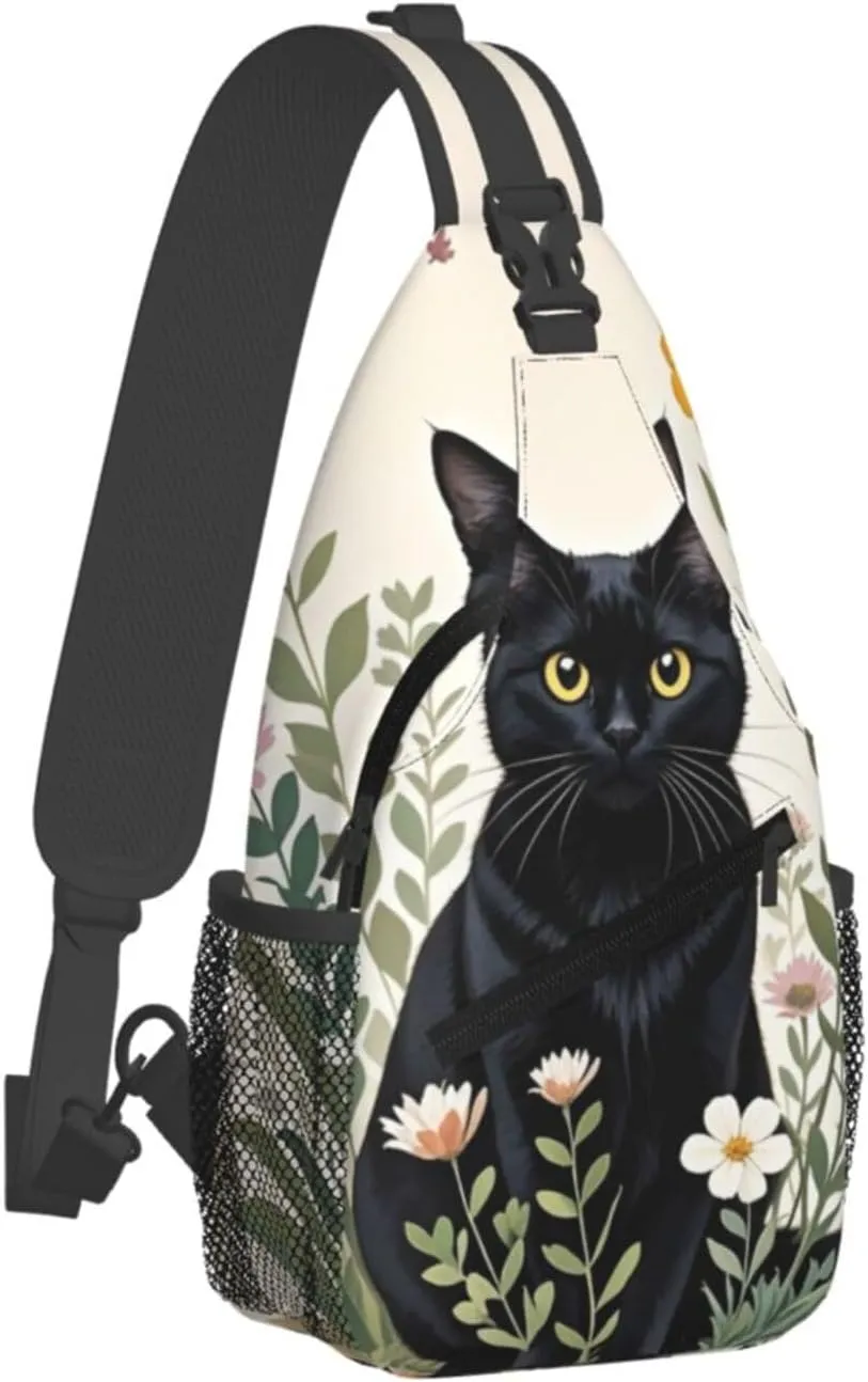 Dog Paw Sling Bag for Women Men Chicken Crossbody Bags Sunflower Chest Bag Gothic Skull Daypack Shoulder Bag Backpack (cat-1)