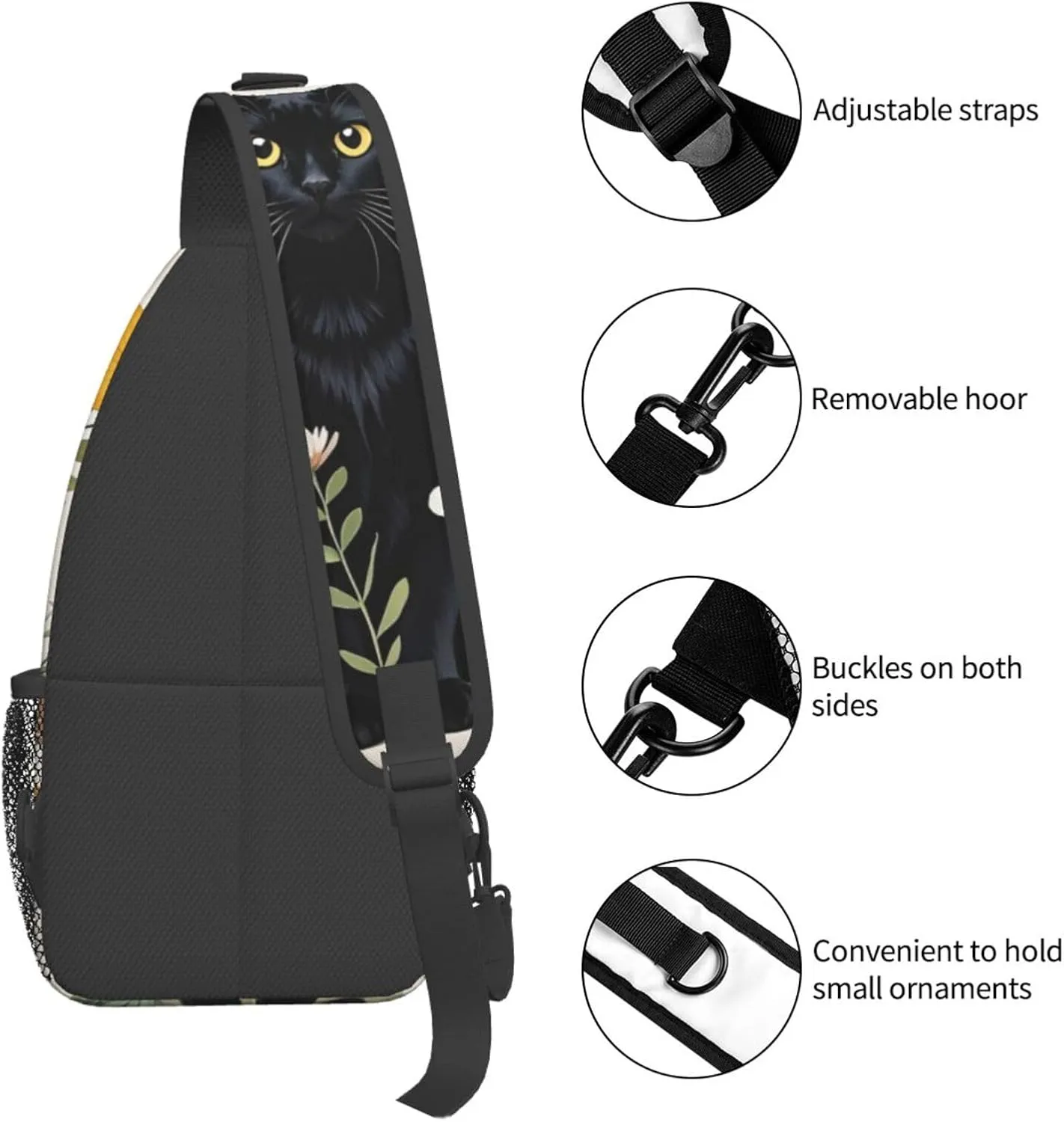 Dog Paw Sling Bag for Women Men Chicken Crossbody Bags Sunflower Chest Bag Gothic Skull Daypack Shoulder Bag Backpack (cat-1)