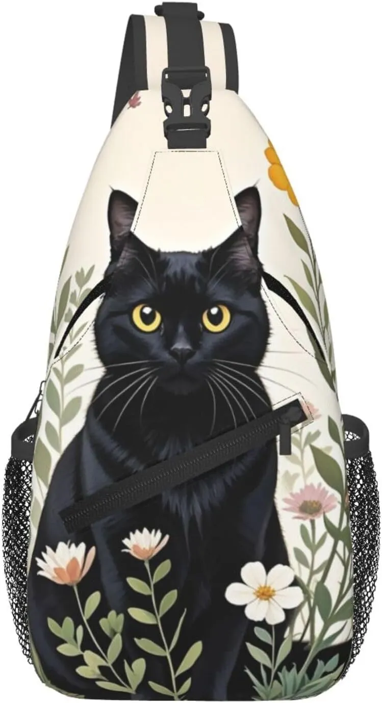 Dog Paw Sling Bag for Women Men Chicken Crossbody Bags Sunflower Chest Bag Gothic Skull Daypack Shoulder Bag Backpack (cat-1)
