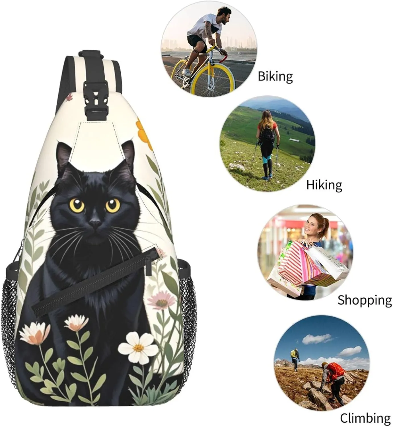 Dog Paw Sling Bag for Women Men Chicken Crossbody Bags Sunflower Chest Bag Gothic Skull Daypack Shoulder Bag Backpack (cat-1)