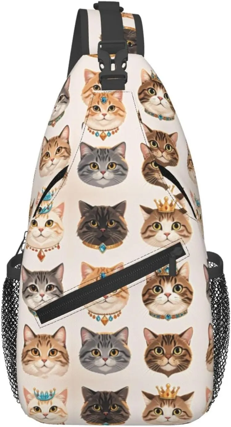 Dog Paw Sling Bag for Women Men Chicken Crossbody Bags Sunflower Chest Bag Gothic Skull Daypack Shoulder Bag Backpack (cat)