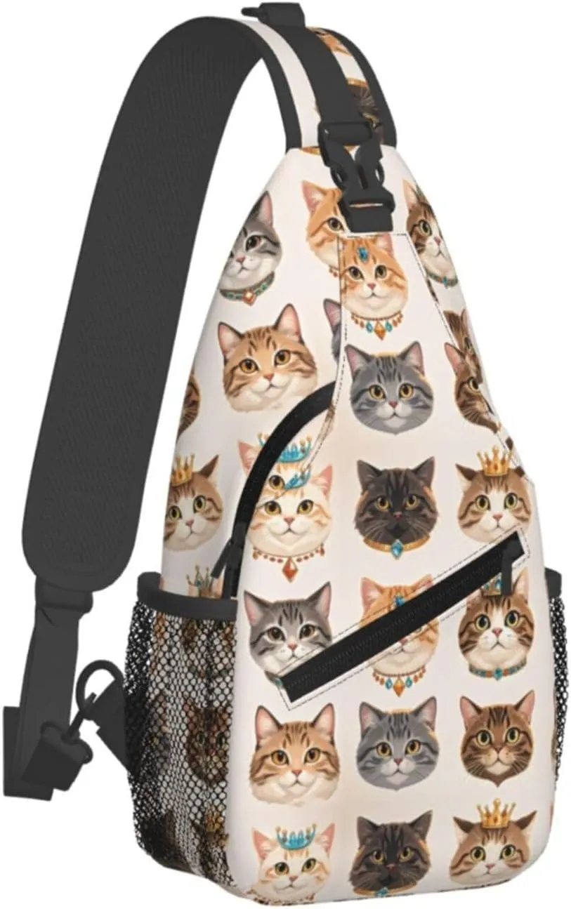 Dog Paw Sling Bag for Women Men Chicken Crossbody Bags Sunflower Chest Bag Gothic Skull Daypack Shoulder Bag Backpack (cat)
