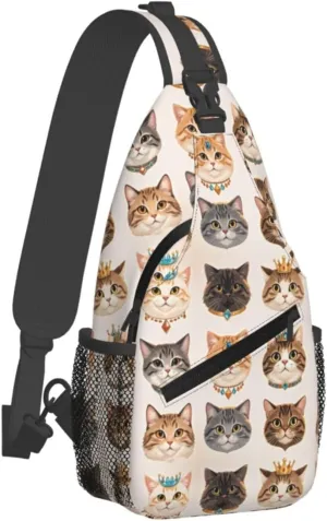 Dog Paw Sling Bag for Women Men Chicken Crossbody Bags Sunflower Chest Bag Gothic Skull Daypack Shoulder Bag Backpack (cat)