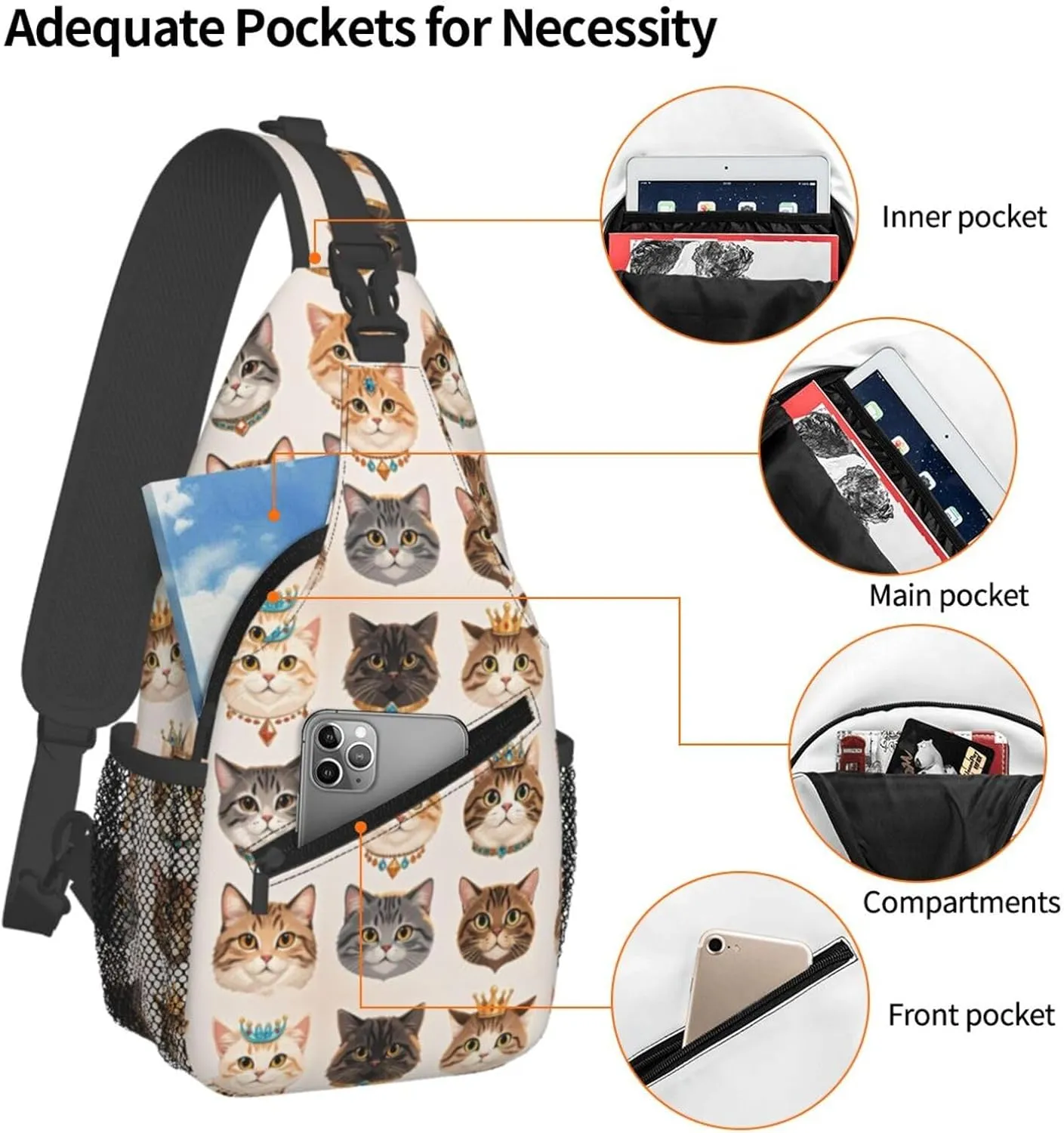 Dog Paw Sling Bag for Women Men Chicken Crossbody Bags Sunflower Chest Bag Gothic Skull Daypack Shoulder Bag Backpack (cat)