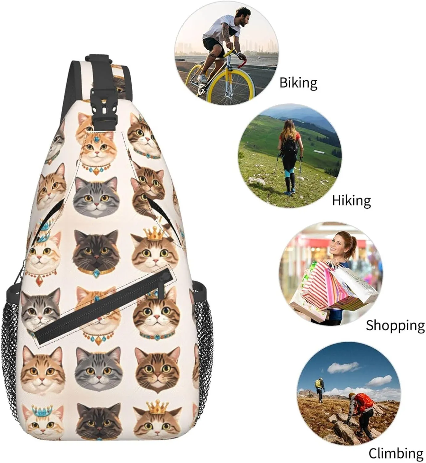 Dog Paw Sling Bag for Women Men Chicken Crossbody Bags Sunflower Chest Bag Gothic Skull Daypack Shoulder Bag Backpack (cat)