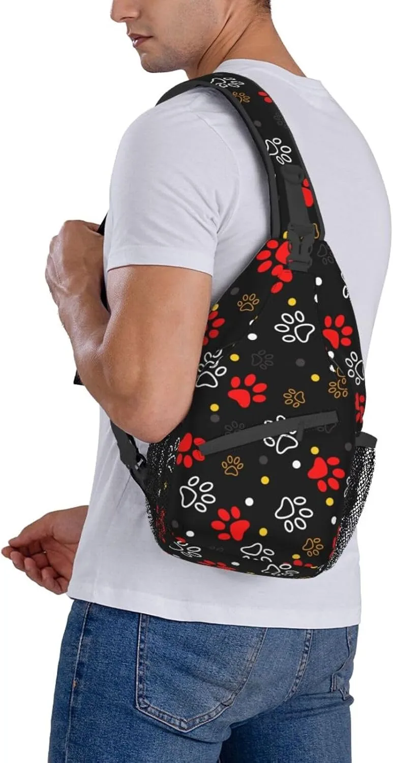 Dog Paw Sling Bag for Women Men Chicken Crossbody Bags Sunflower Chest Bag Gothic Skull Daypack Shoulder Bag Backpack (dog paw)