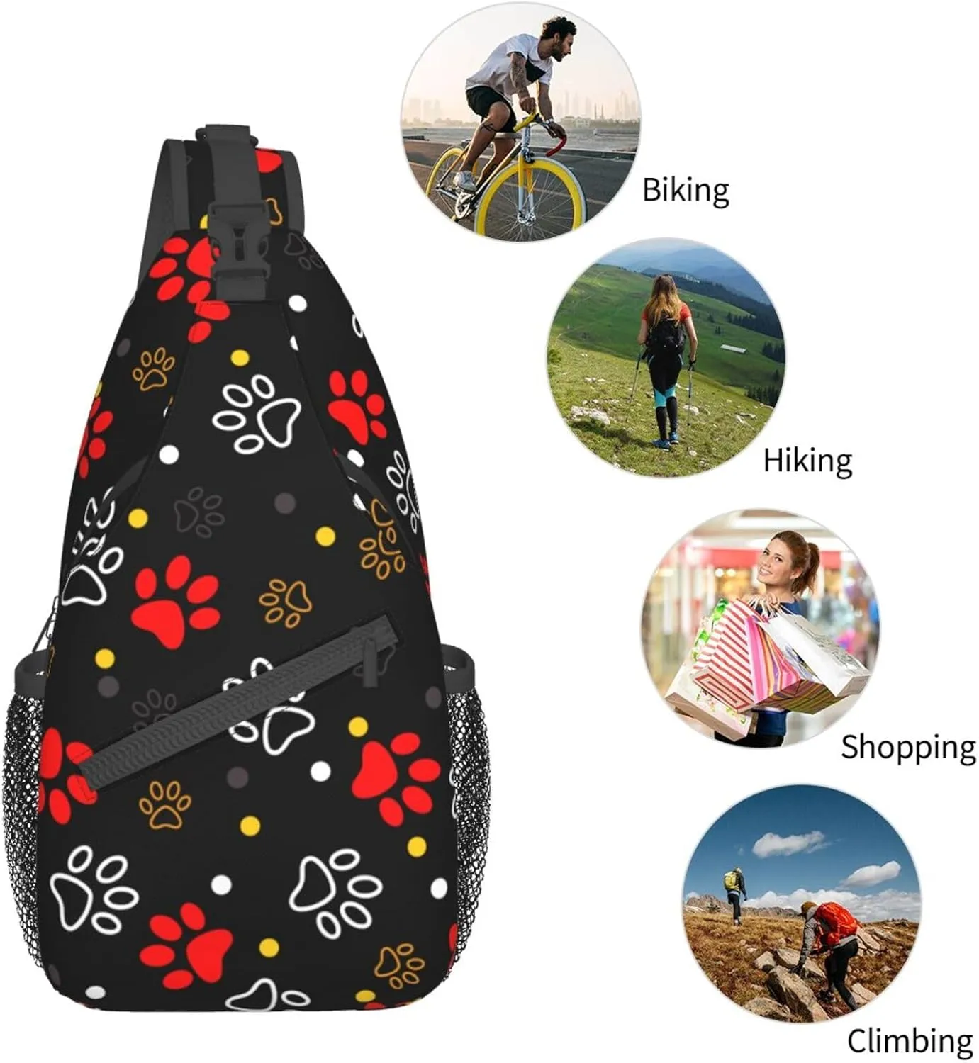 Dog Paw Sling Bag for Women Men Chicken Crossbody Bags Sunflower Chest Bag Gothic Skull Daypack Shoulder Bag Backpack (dog paw)