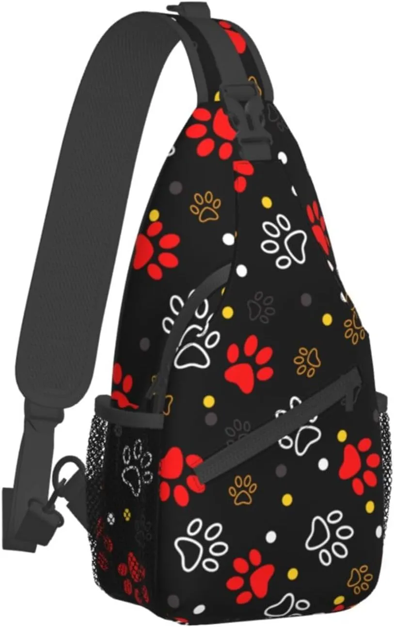 Dog Paw Sling Bag for Women Men Chicken Crossbody Bags Sunflower Chest Bag Gothic Skull Daypack Shoulder Bag Backpack (dog paw)