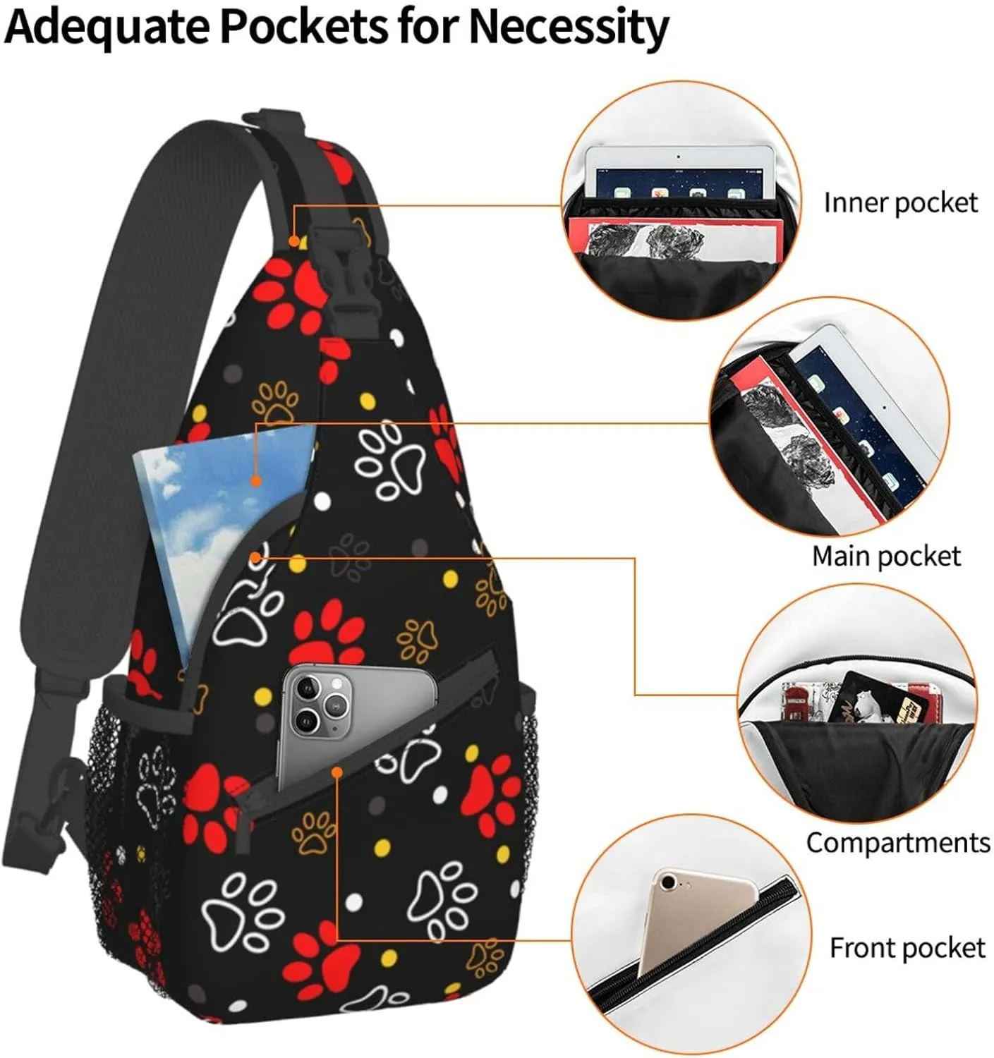 Dog Paw Sling Bag for Women Men Chicken Crossbody Bags Sunflower Chest Bag Gothic Skull Daypack Shoulder Bag Backpack (dog paw)