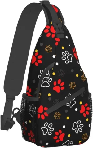 Dog Paw Sling Bag for Women Men Chicken Crossbody Bags Sunflower Chest Bag Gothic Skull Daypack Shoulder Bag Backpack (dog paw)