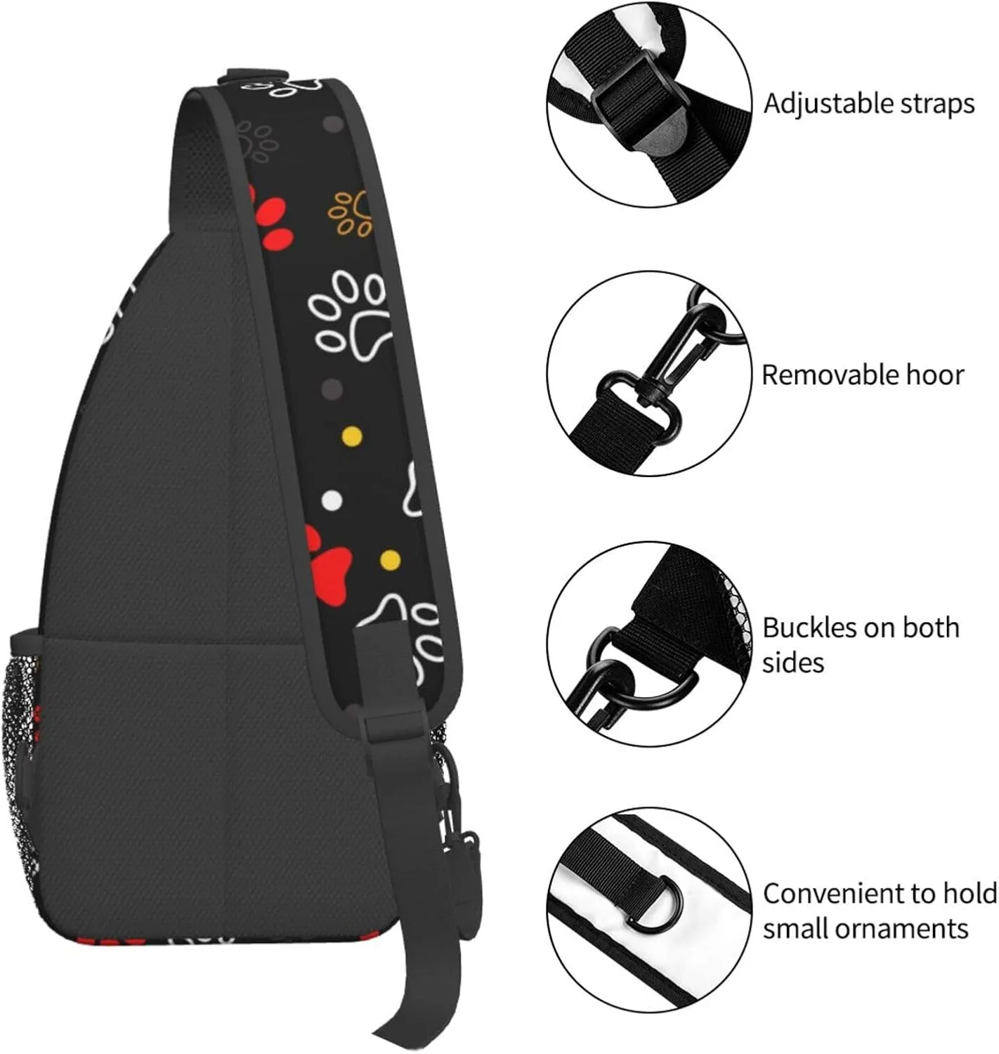 Dog Paw Sling Bag for Women Men Chicken Crossbody Bags Sunflower Chest Bag Gothic Skull Daypack Shoulder Bag Backpack (dog paw)