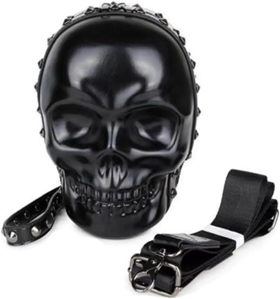 DownDown Gothic Wristlet Bags Purse 3D Skull Head Clutch Leather Purses Belt Bag Phone Packets Hip-hop Zip Wallet Women&Men Unique Satchel-Black-Large