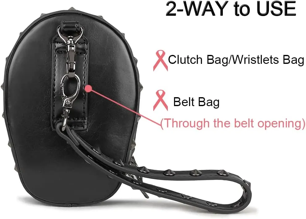 DownDown Gothic Wristlet Bags Purse 3D Skull Head Clutch Leather Purses Belt Bag Phone Packets Hip-hop Zip Wallet Women&Men Unique Satchel-Black-Large