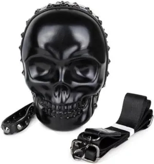DownDown Gothic Wristlet Bags Purse 3D Skull Head Clutch Leather Purses Belt Bag Phone Packets Hip-hop Zip Wallet Women&Men Unique Satchel-Black-Large