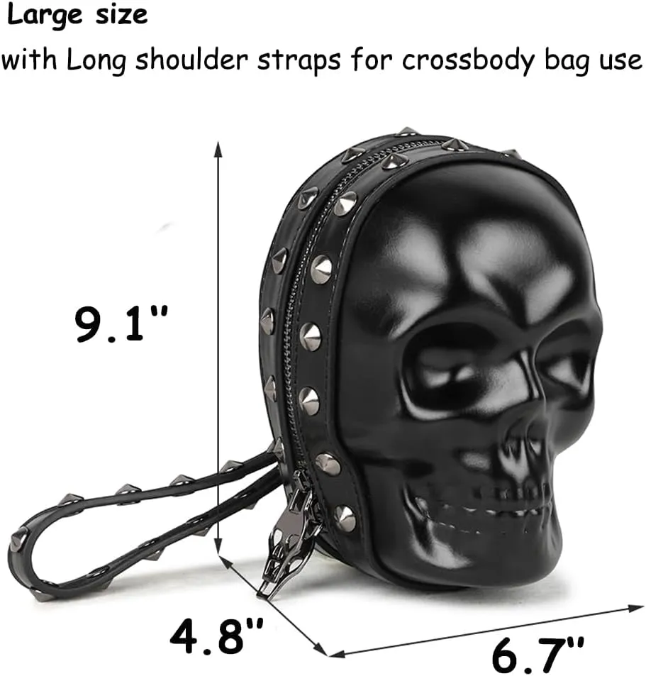 DownDown Gothic Wristlet Bags Purse 3D Skull Head Clutch Leather Purses Belt Bag Phone Packets Hip-hop Zip Wallet Women&Men Unique Satchel-Black-Large