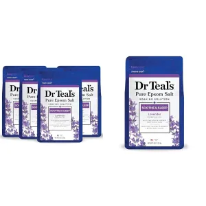Dr Teal's Pure Epsom Salt, Soothe & Sleep with Lavender, 3 lb (Pack of 4) (Packaging May Vary) & Epsom Salt Soaking Solution, Soothe & Sleep, Lavender, 3lbs (Packaging May Vary)