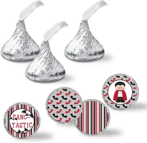 Dracula Fang-Tastic Halloween Party Kiss Sticker Labels, 300 Party Circle Sticker Sized 0.75” for Chocolate Drop Kisses by AmandaCreation, Great for Party Favors, Envelope Seals & Goodie Bags