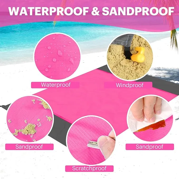 EASYFUN Beach Blanket Sandproof Oversized, 118'' × 110'' Extra Large Beach Mat, Portable Picnic Mat for Travel Camping Hiking, Light Weight Beach Essentials Family Water Resistant Mat Nylon 210T