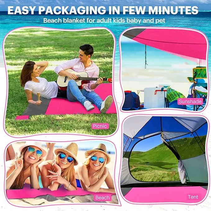 EASYFUN Beach Blanket Sandproof Oversized, 118'' × 110'' Extra Large Beach Mat, Portable Picnic Mat for Travel Camping Hiking, Light Weight Beach Essentials Family Water Resistant Mat Nylon 210T