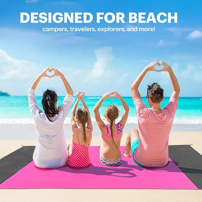 EASYFUN Beach Blanket Sandproof Oversized, 118'' × 110'' Extra Large Beach Mat, Portable Picnic Mat for Travel Camping Hiking, Light Weight Beach Essentials Family Water Resistant Mat Nylon 210T