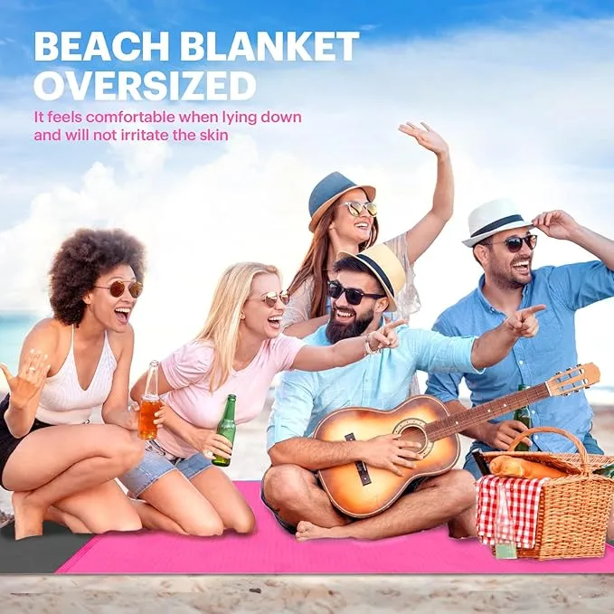 EASYFUN Beach Blanket Sandproof Oversized, 118'' × 110'' Extra Large Beach Mat, Portable Picnic Mat for Travel Camping Hiking, Light Weight Beach Essentials Family Water Resistant Mat Nylon 210T