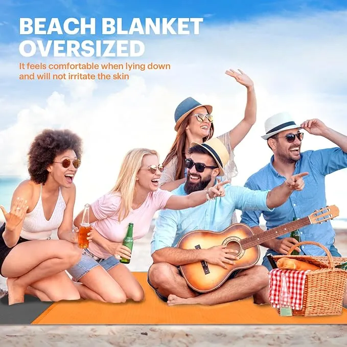 EASYFUN Beach Blanket Sandproof Oversized, 79''×83'' Extra Large Beach Mat, Portable Picnic Mat for Travel Camping Hiking, Lightweight Beach Essentials Family Water Resistant Mat Nylon 210T