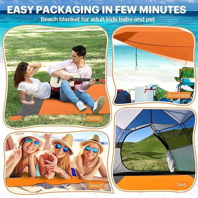 EASYFUN Beach Blanket Sandproof Oversized, 79''×83'' Extra Large Beach Mat, Portable Picnic Mat for Travel Camping Hiking, Lightweight Beach Essentials Family Water Resistant Mat Nylon 210T