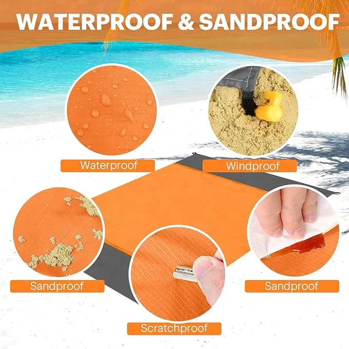 EASYFUN Beach Blanket Sandproof Oversized, 79''×83'' Extra Large Beach Mat, Portable Picnic Mat for Travel Camping Hiking, Lightweight Beach Essentials Family Water Resistant Mat Nylon 210T