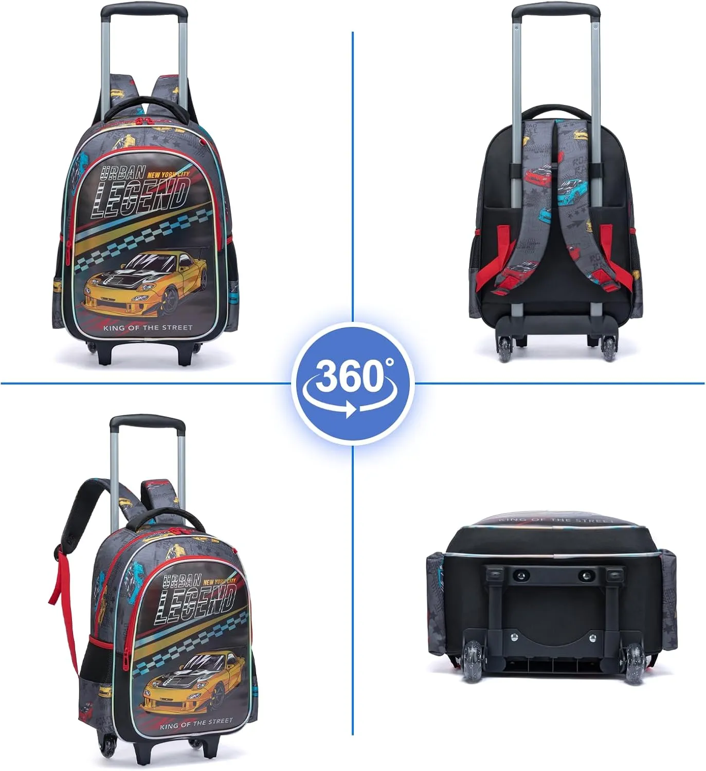 Egchescebo Kids Rolling Cars Backpack for Boys Trolley Suitcases Luggage Travel with Wheels Bookbag Wheeled 3PCS Roller Backpacks Toddler Tote Bag Back Pack School Bags Set Elementary Brown