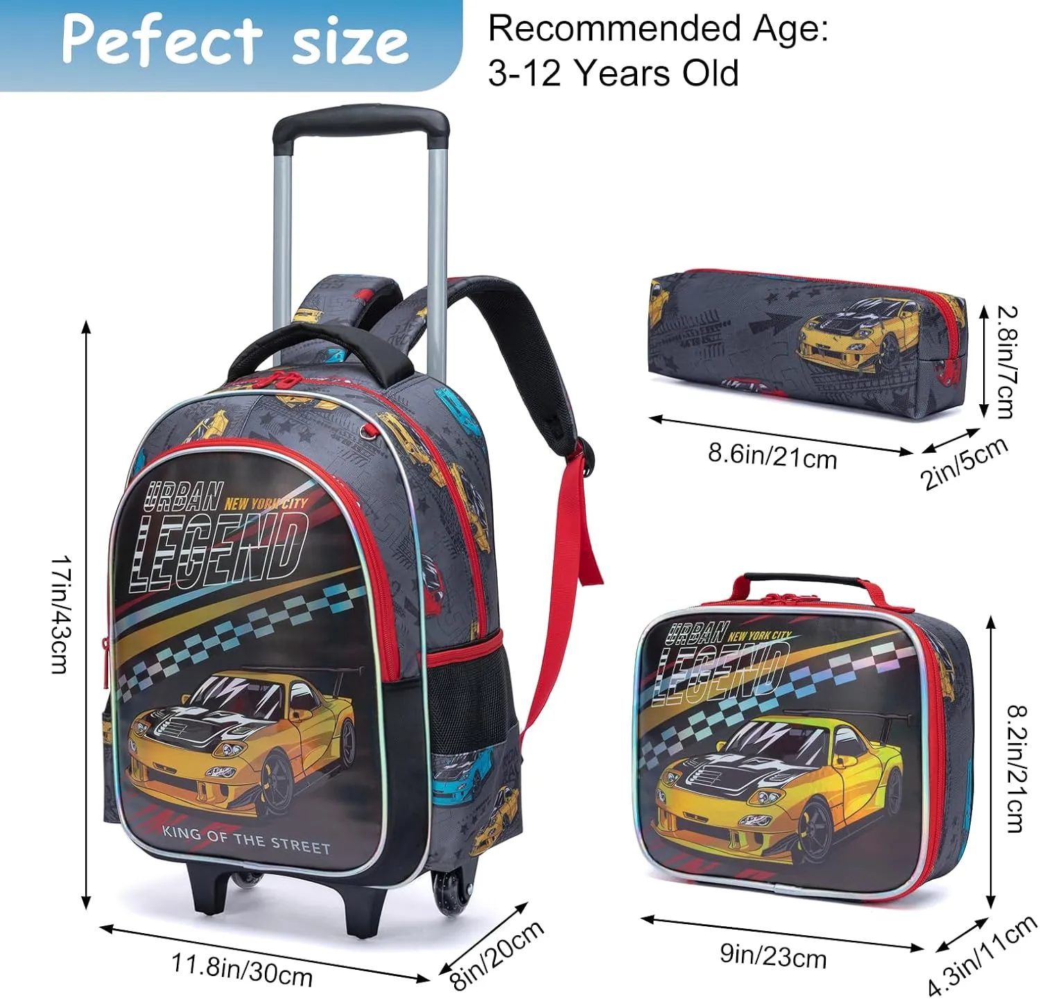 Egchescebo Kids Rolling Cars Backpack for Boys Trolley Suitcases Luggage Travel with Wheels Bookbag Wheeled 3PCS Roller Backpacks Toddler Tote Bag Back Pack School Bags Set Elementary Brown