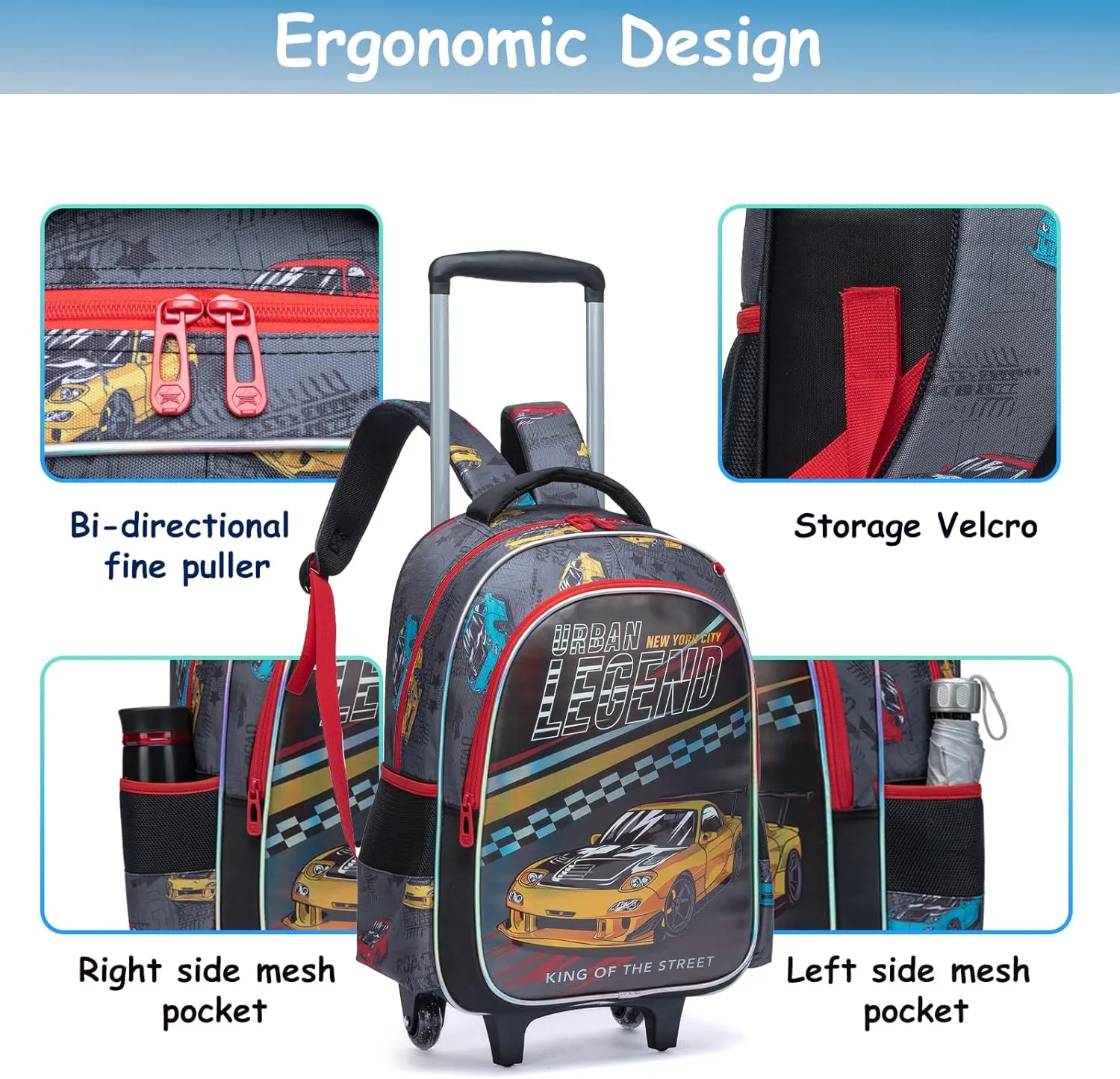 Egchescebo Kids Rolling Cars Backpack for Boys Trolley Suitcases Luggage Travel with Wheels Bookbag Wheeled 3PCS Roller Backpacks Toddler Tote Bag Back Pack School Bags Set Elementary Brown