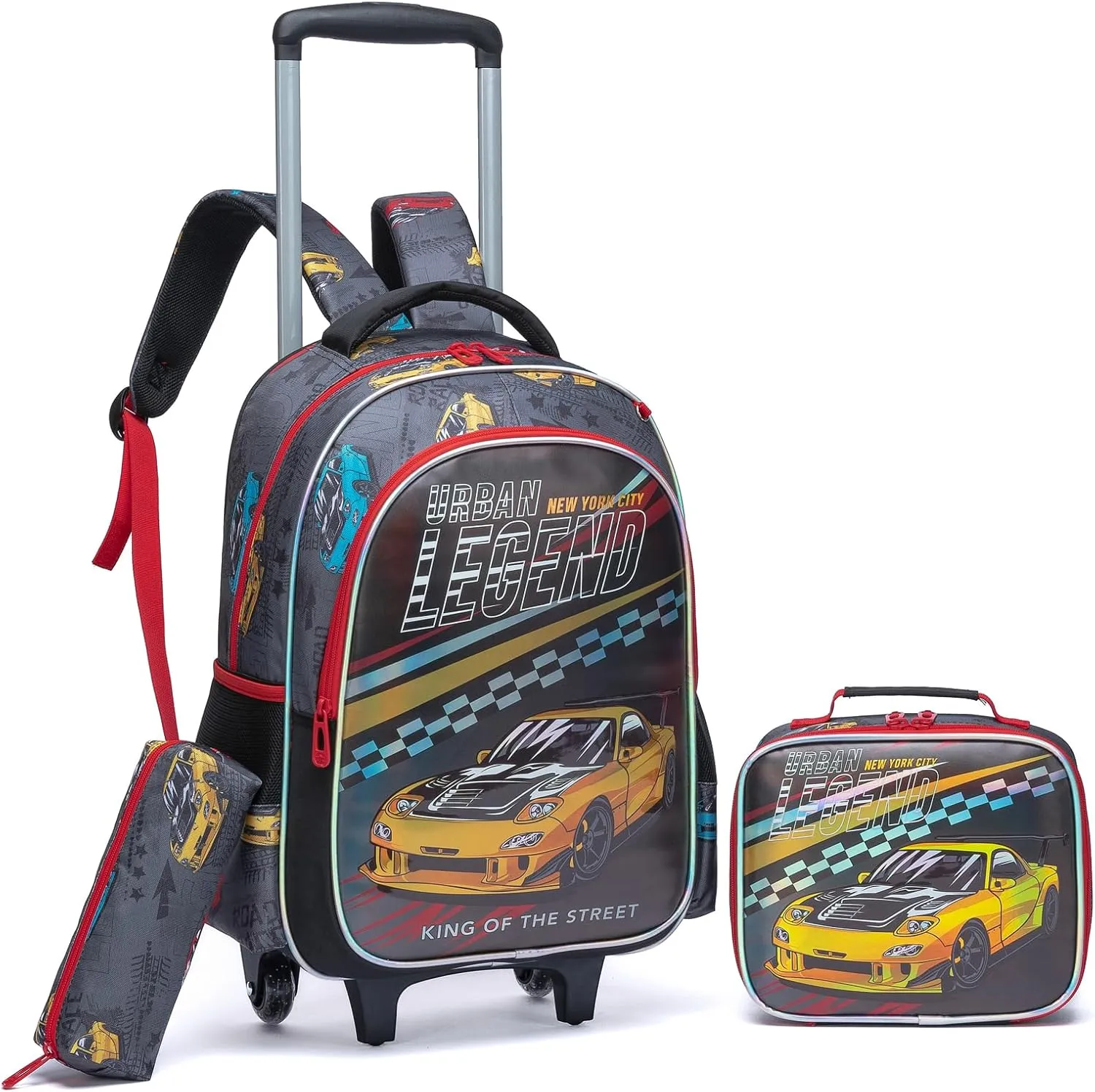 Egchescebo Kids Rolling Cars Backpack for Boys Trolley Suitcases Luggage Travel with Wheels Bookbag Wheeled 3PCS Roller Backpacks Toddler Tote Bag Back Pack School Bags Set Elementary Brown
