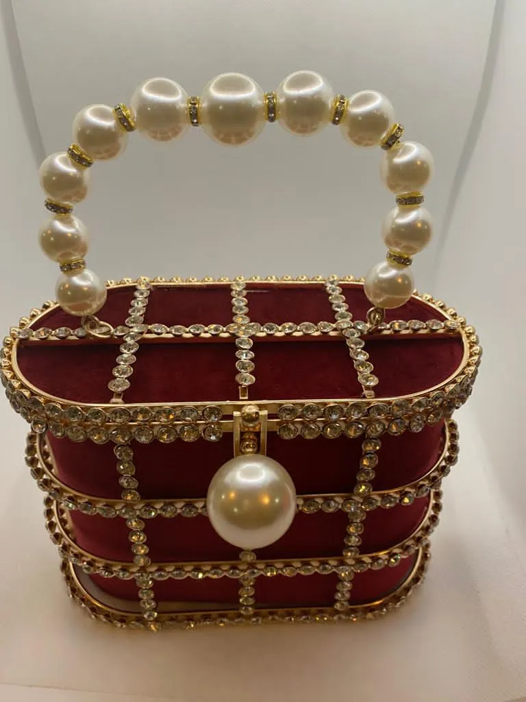 Embellished Red Gold Evening Purse