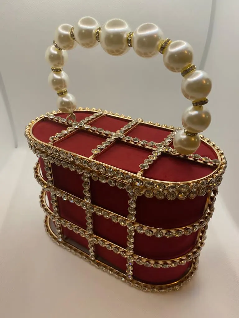 Embellished Red Gold Evening Purse