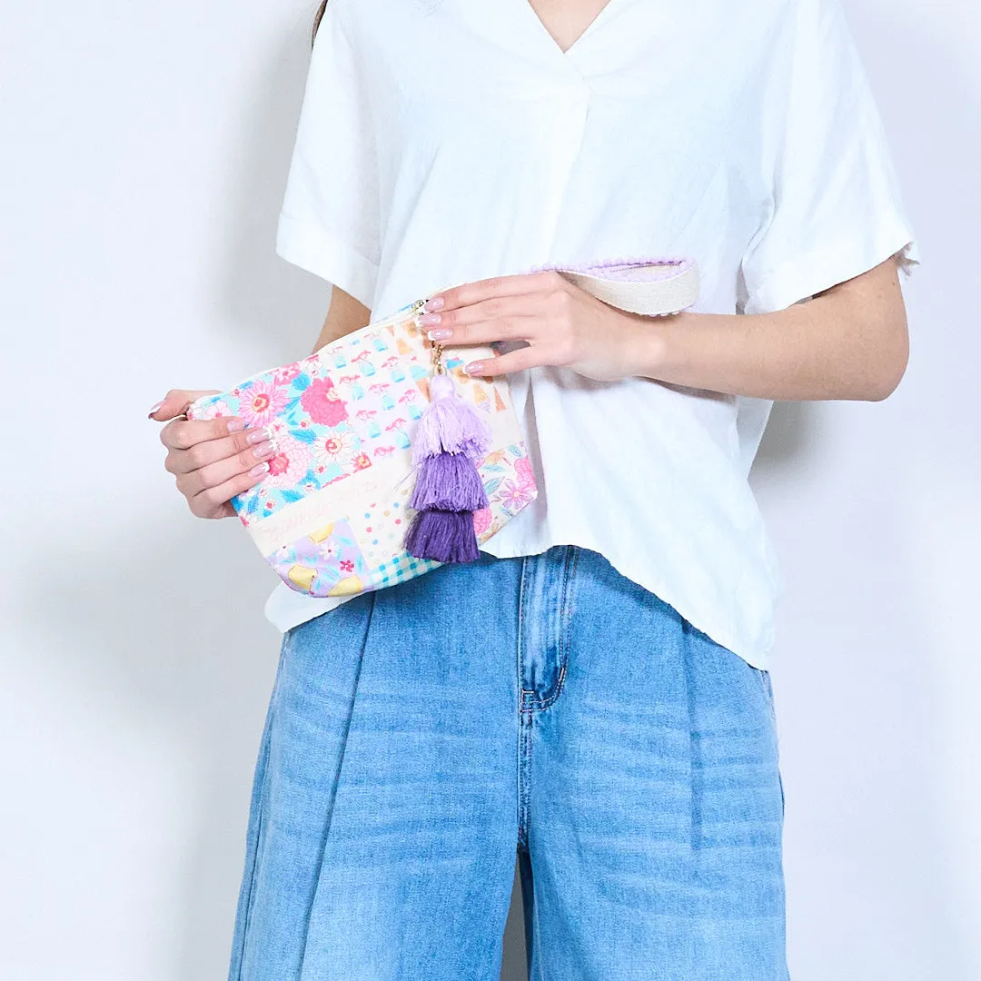 Embroidered summer patchwork pouch with tassel charm wholesale