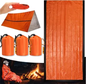 Emergency Sleeping Bag with Whistle, Portable Emergency Survival Bag, Lightweight Pocket Size Emergency Sleeping Bag, Waterproof Thermal Bivy Sack for Camping, Hiking (3)