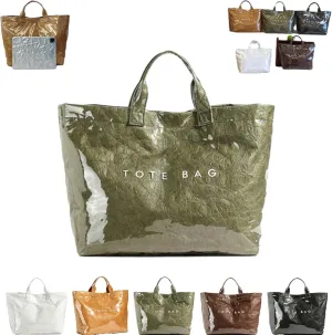 Enclosurea Women's Letters Print Tote Bag, Fashion Shopping Paper Bag Top Handle, Large Pvc Waterproof Canvas Bag Hobo