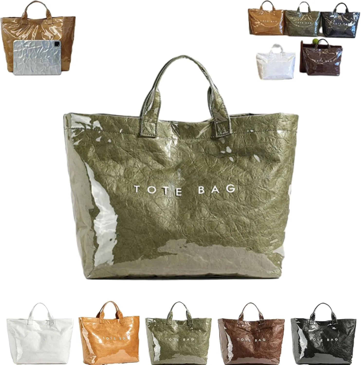 Enclosurea Women's Letters Print Tote Bag, Fashion Shopping Paper Bag Top Handle, Large Pvc Waterproof Canvas Bag Hobo